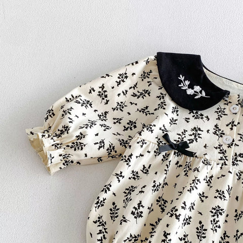Baby Girl Paisley Print Contrast Collar Long Sleeve Bodysuit