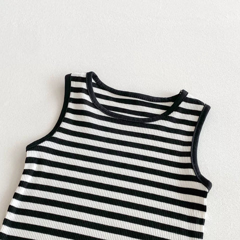 2 Pc Baby Stripe Tank & Pocket Pinafore Dress