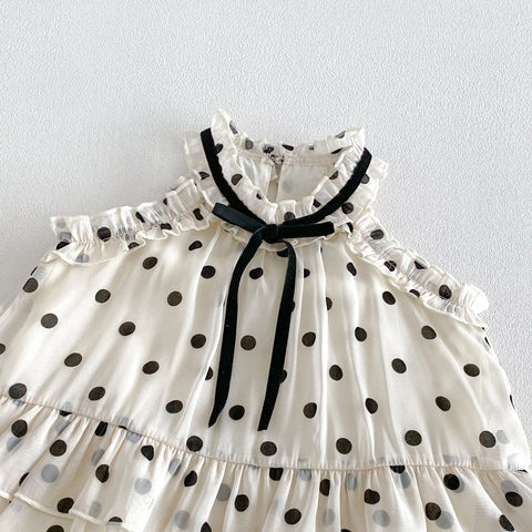 Baby Girl Chic Halter Polka Dot Bow Tie Bodysuit Dress