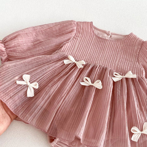 2 Pc Autumn Mini Pleat Bow Dress