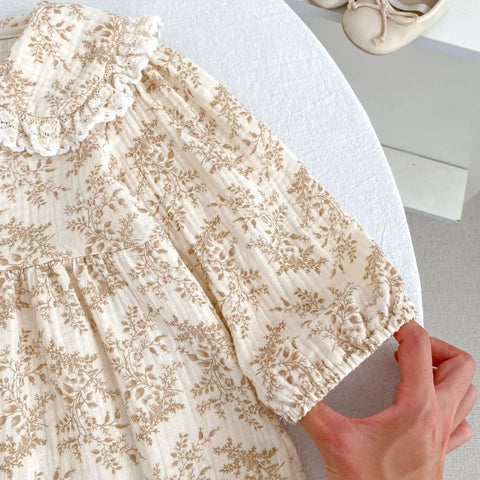 Girls Autumn Floral Print Collar Dress Or Bodysuit