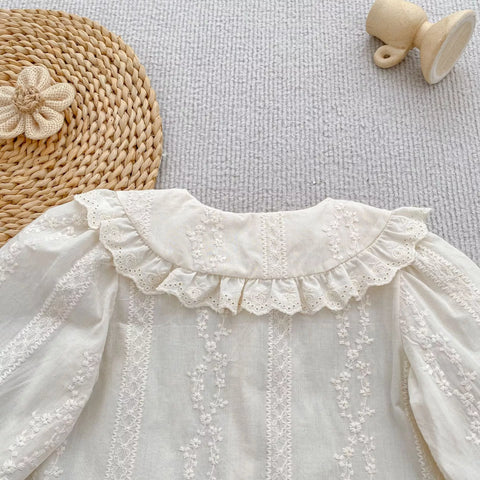 Girl Vintage Embroidered Ruffle Collar Blouse