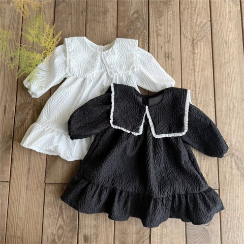 Baby Girl Textured Butterfly Collar Bow Dress