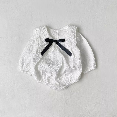 Baby Girl Textured Butterfly Bow Collar Bodysuit