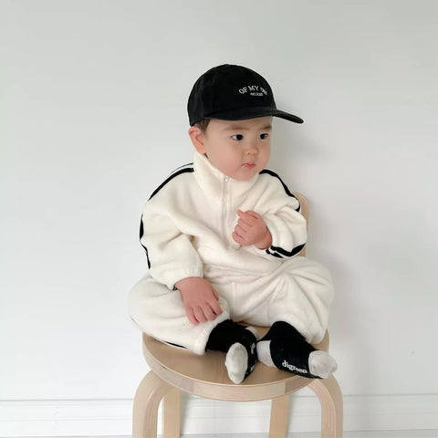 2 Pc Unisex Striped Quater Zip & Pants Set