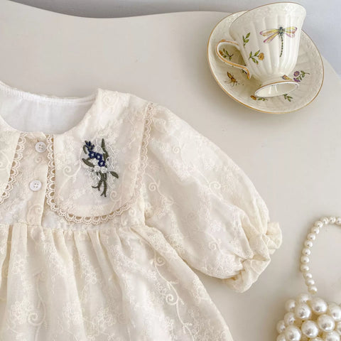 Baby Girl Floral Embroidered Lace Collar Romper Dress