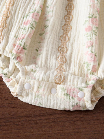 2 Pc Baby Girl Floral Smocked Romper & Bow Headband Set