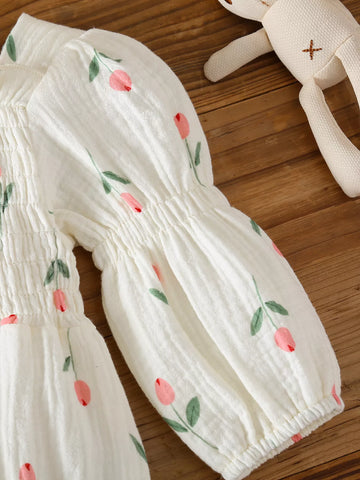 2 Pc Baby Girl Floral Smocked Romper & Bow Headband Set