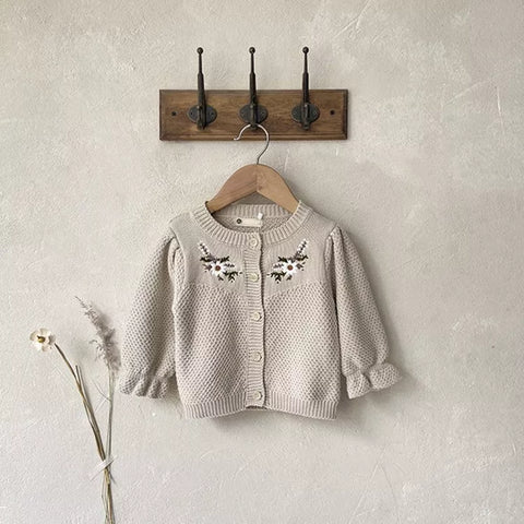 Baby Girl Flower Embroidered Knitted Cardigan