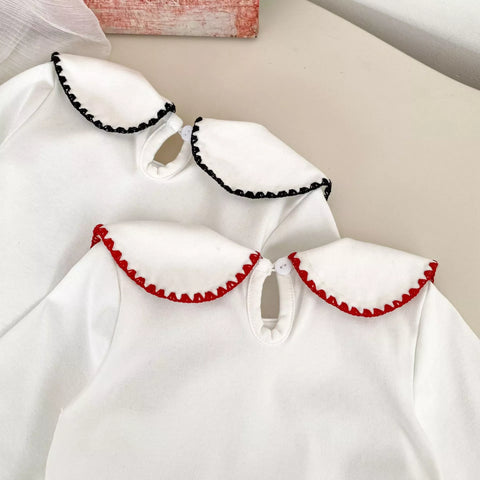 2 Pc Baby Girl Bow Print Peter Pan Collar Ruffle Dress