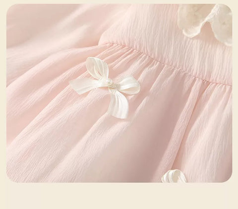 Baby Girl Lace Ruffle Collar Bow Romper Dress