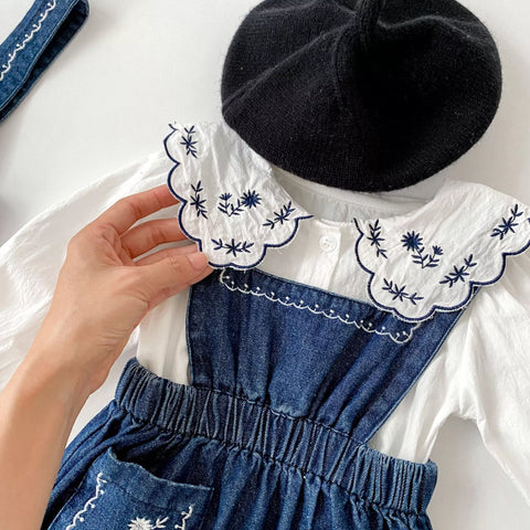 2 Pc Baby Girl Denim Pinafore w/Shirt