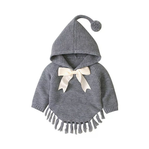 Baby Girls Shawl Fringe Style Hooded Sweater