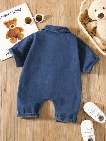 Baby Boy Denim Romper Bear Patch