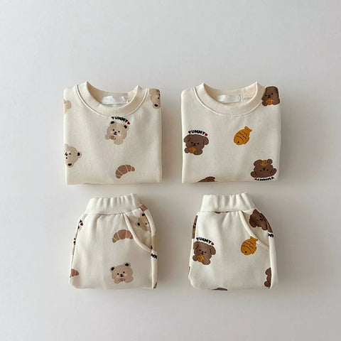 2 Pc Baby Bear Pastries Print Sweat Suit