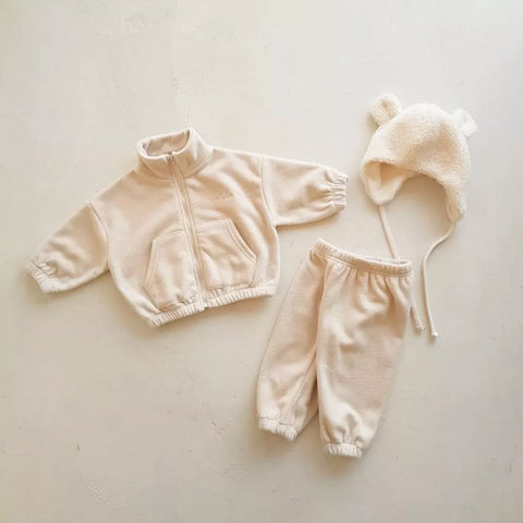 2 Pc Girls Floral Print Fleece Zip Up Set
