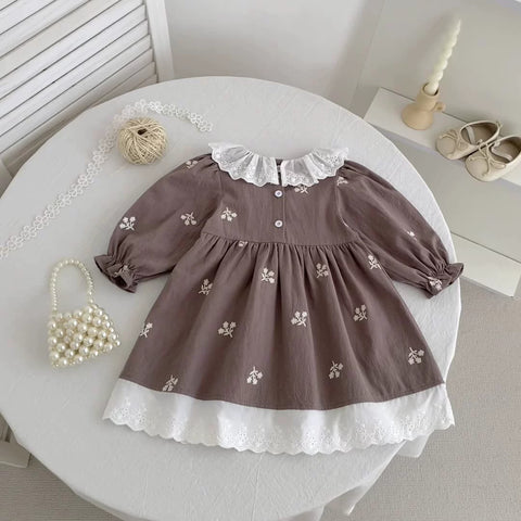 Girls Autumn Flower Ruffle Collar Bodysuit/ Dress
