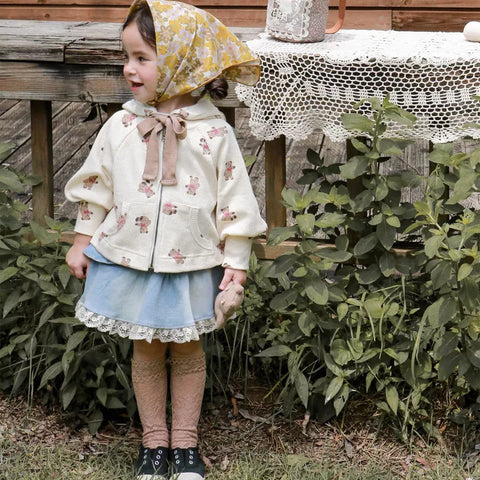 Girl Swing Waffle Knit Bear Zip up Jacket