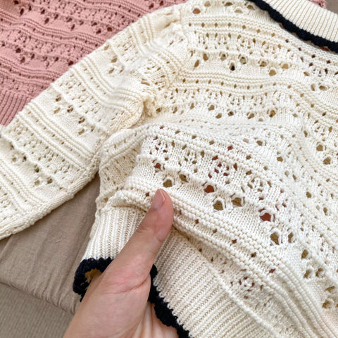 Baby Girl Hollow Knit Scallop Trim Cardigan