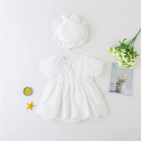 Baby Girl Eyelet Cotton Dress with Hat