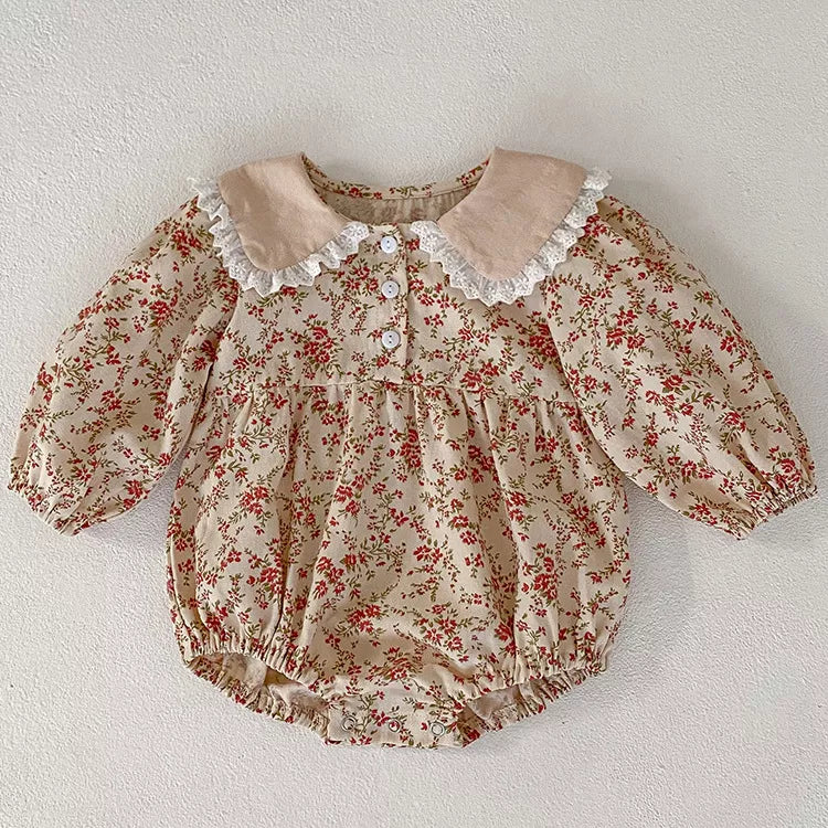 Girls Autumn Floral Vintage Style Bodysuit/Dress