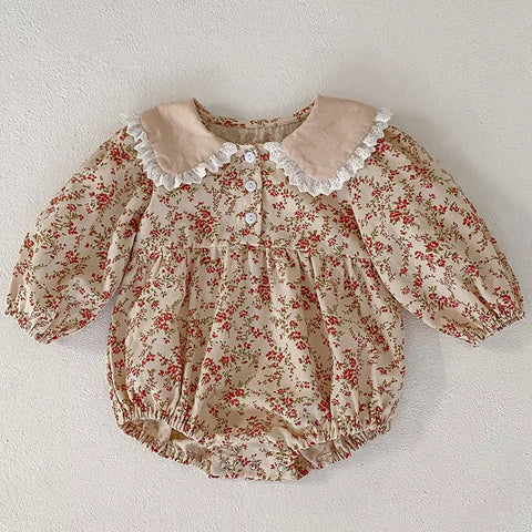 Girls Autumn Floral Vintage Style Bodysuit/Dress