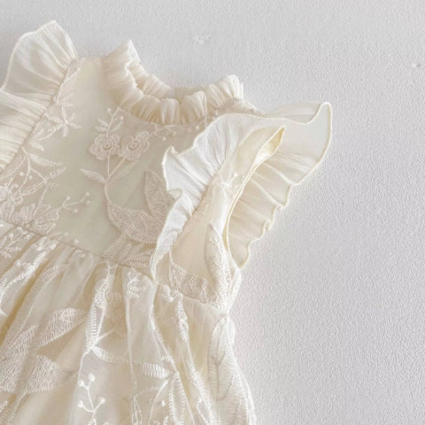 Baby Girl Embroidered Lace Flutter Sleeve Dress