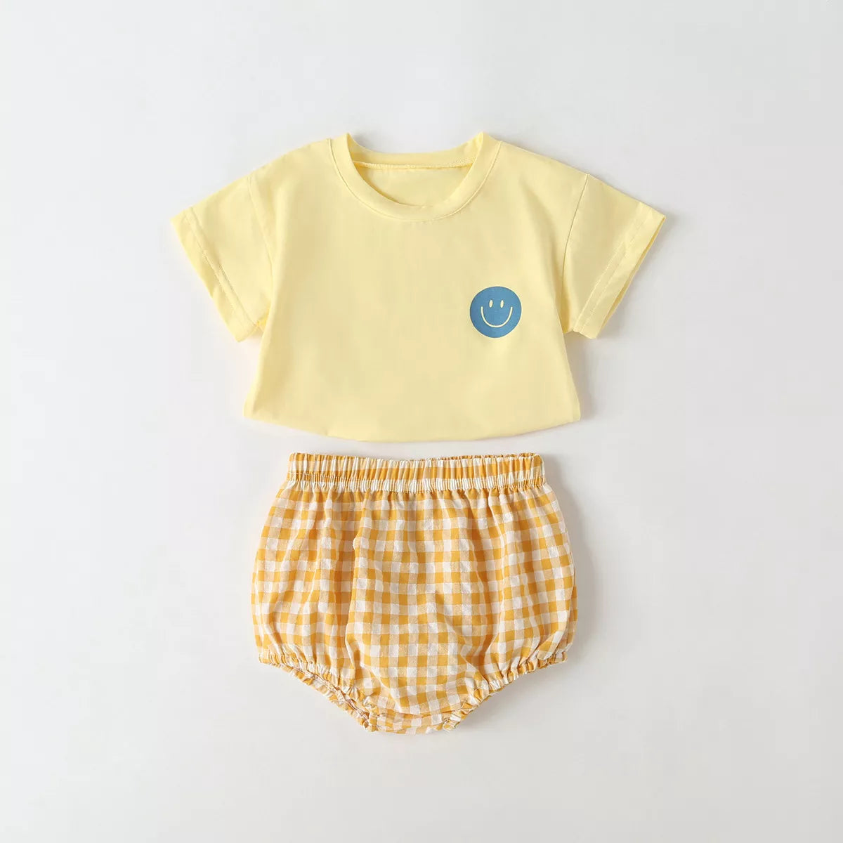 2 Pc Baby Girl Gingham Bloomer w/ Happy Face Tee