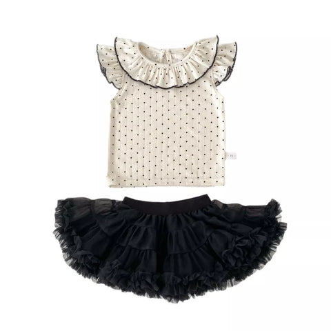 2 Pc Girls Ruffle Polka Dot Shirt w/ Tutu Skirt