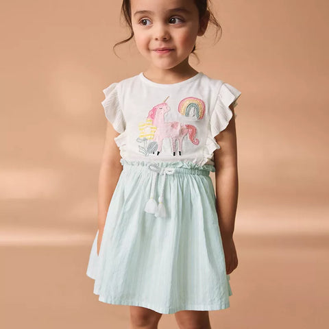 Girls Unicorn Summer Flutter Sleeve Dress