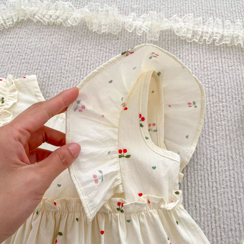 Girls Mini Cherry Bow Back Dress/Bodysuit