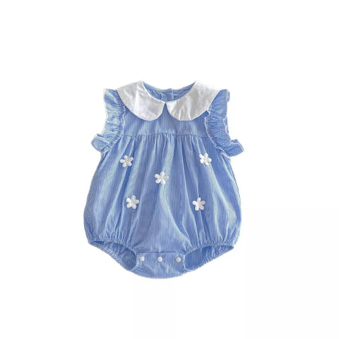 Baby Girl Daisy Cotton Stripe Peter Pan Collar Bodysuit