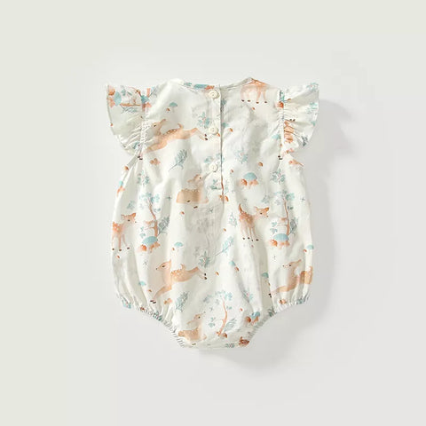 2 Pc Baby Deer Print Bibbed Bodysuit