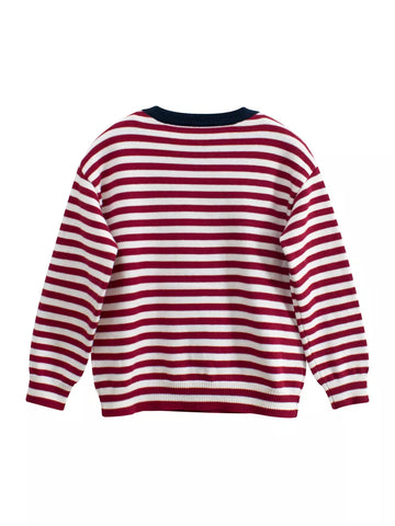 Boys Stripe Sweater with Dog Embroidery