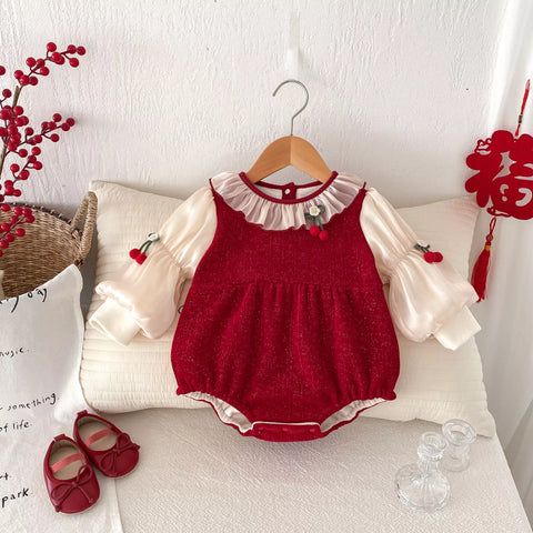 Baby Girl Fleece Lined Cherry Bodysuit