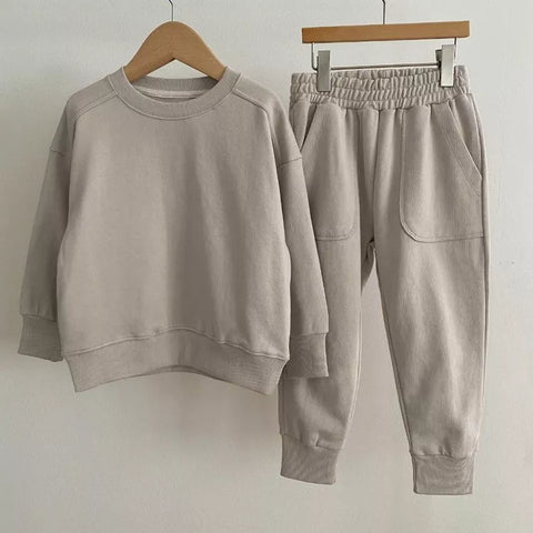Kids Casual Solid Sweat Shirt and Pants Set