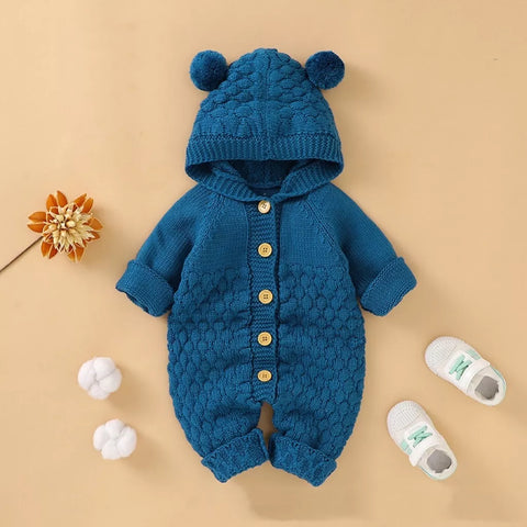 Baby Knit Button Up Bear Romper