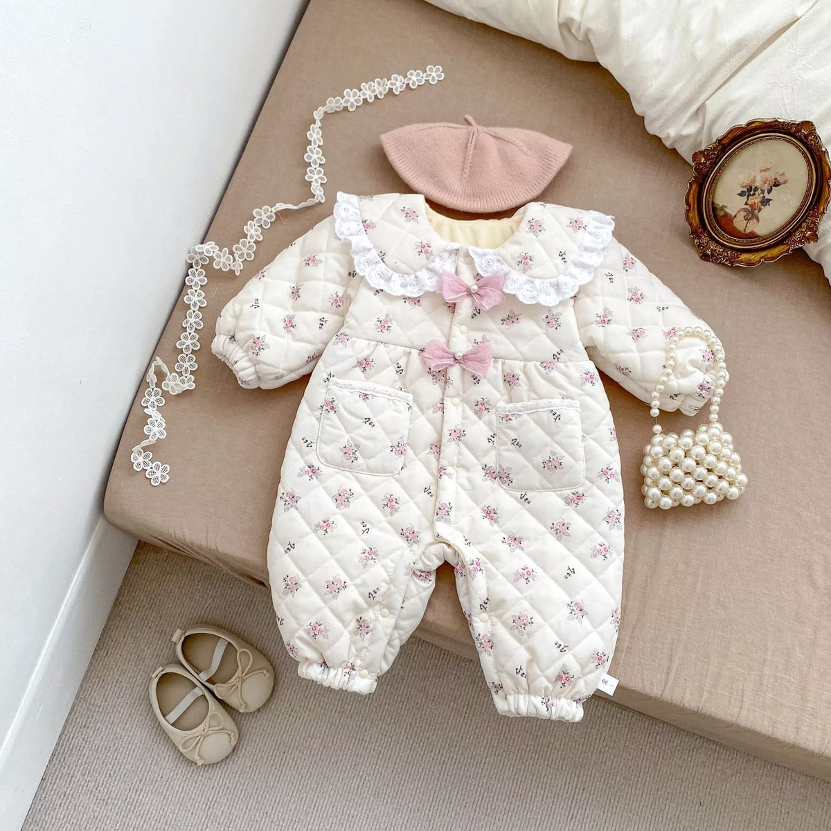 Baby Girl Ditsy Floral Padded Winter Romper
