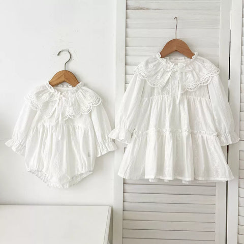 Girls Scallop Lace Collar Bodysuit/ Dress