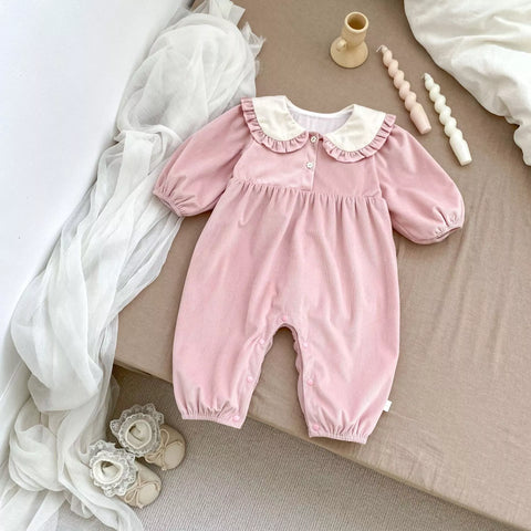 Baby Girl Corduroy Bunny Ears Collar Romper