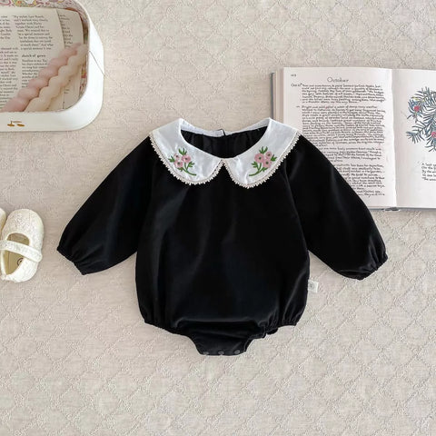 Baby Girls Corduroy Bodysuit with Flower Collar