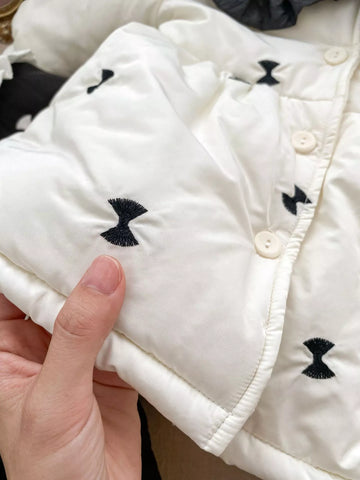 Girl Contrast Collar Bow Puff Coat