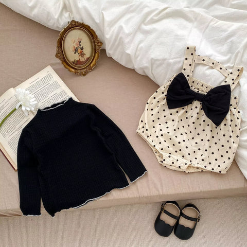 2 Pc Baby Girl Polka Dot Big Bow Bodysuit Shorts w/ Top