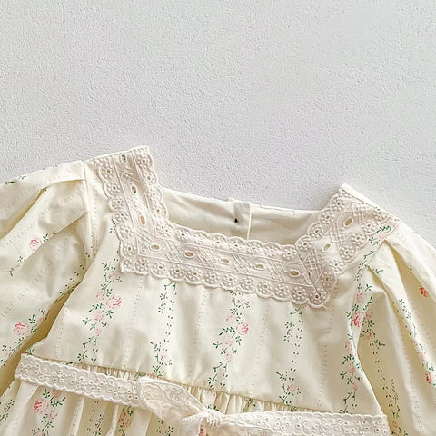 Baby Girl Cottage Style Square Neck Floral Bodysuit