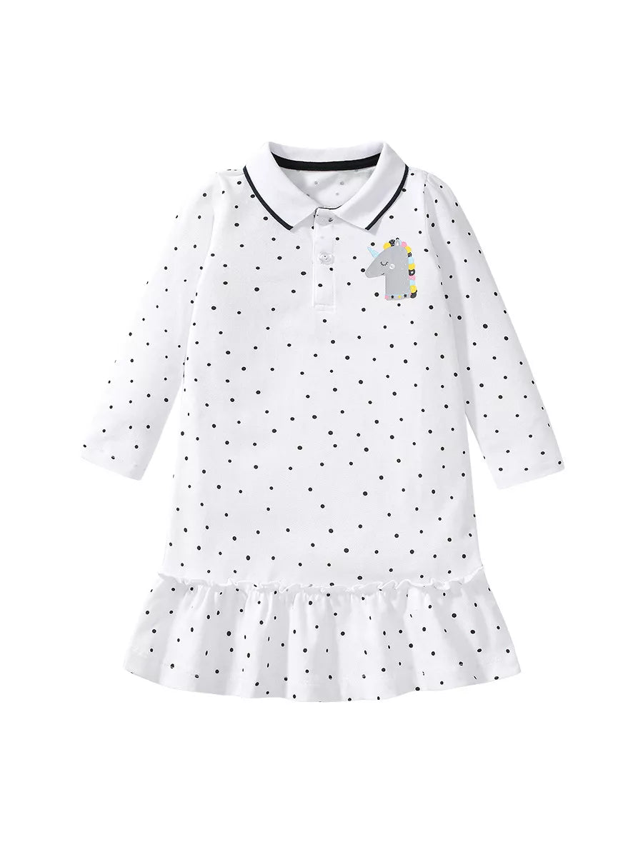 Girls Polka Dot Unicorn Polo Dress
