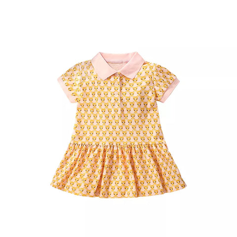 Girls Vintage Wall Paper Bunny Print Polo Dress