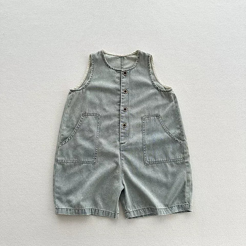 Unisex Baby Sleeveless Shorts Denim Overall