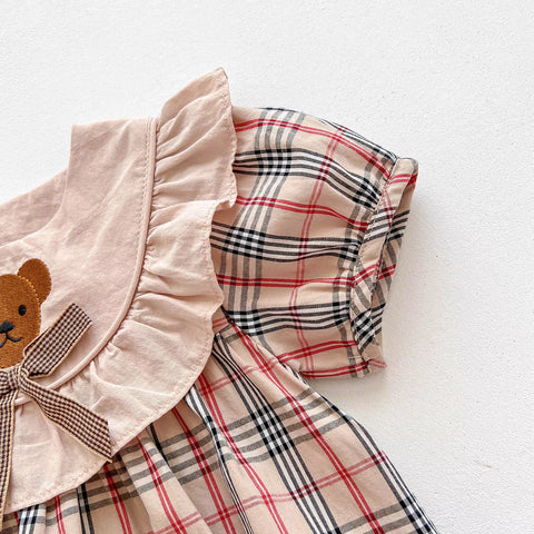 Baby Girl Bear Ruffle Bib Nova Check Bodysuit