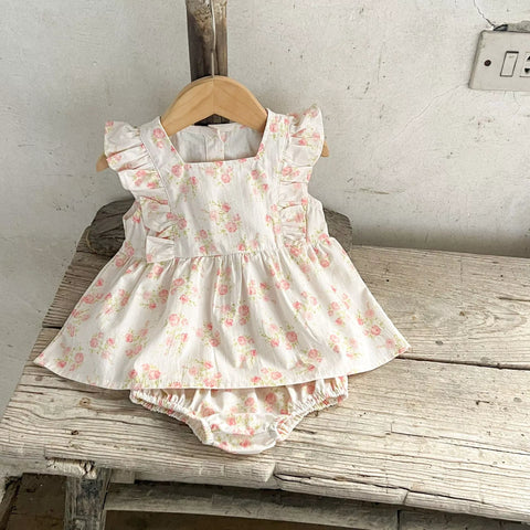 Baby Girl Spring Floral Square Neck Bodysuit Dress