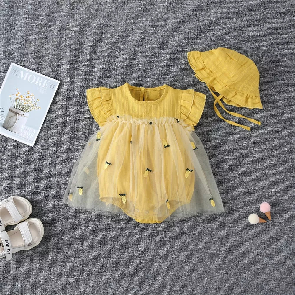 2 Pc Baby Girl Sheer Carrot Tulle Bodysuit Dress
